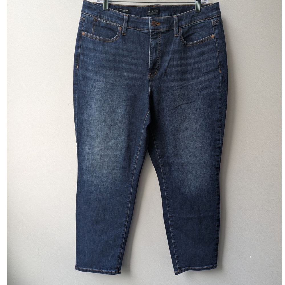 Talbots Slim Ankle Jeans Dark Wash Curvy Fit Stretch Denim 14P Indigo Classic